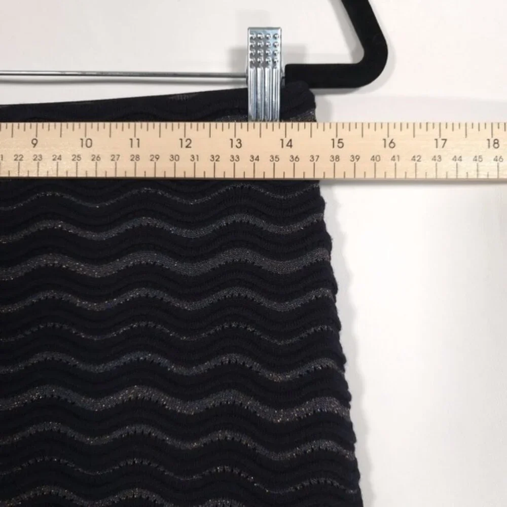 TORY BURCH Navy Metallic Wave Pattern A-Line Wool‎ Blend Skirt MEDIUM